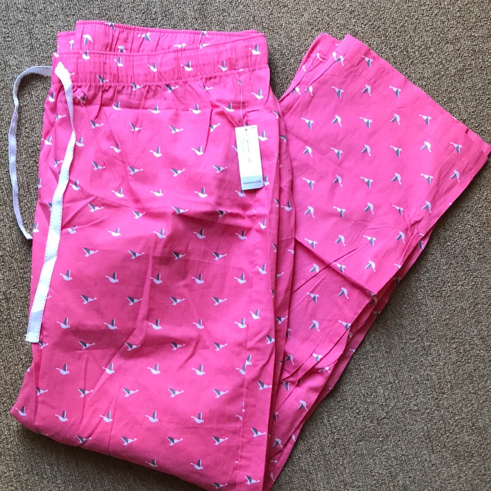 Old Navy Pajama Pants Pink with Birds XL